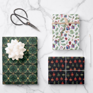 Aangepaste Elegante Groene Ornamenten Cadeaus Kers Inpakpapier Vel
