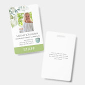 Aangepaste Elegante Groene Personeelsfoto ID Badge (Voor- en achterkant)