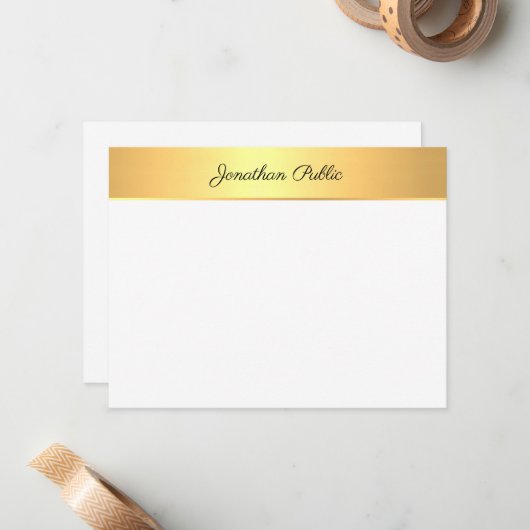 Aangepaste elegante handgeschreven scripttekst Gou Notitiekaartje (Voorkant / Achterkant in situ)