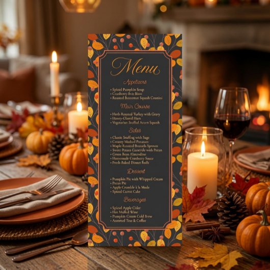 Aangepaste Elegante Herfstbladeren Calligrafische Menu