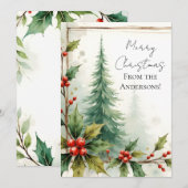Aangepaste Elegante Hulst Dennen Kerstkaart (Voorkant / Achterkant)