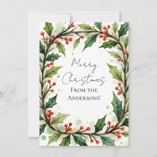 Aangepaste Elegante Hulst Dennen Kerstkaart (Voorkant)
