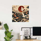 Aangepaste Elegante Japanse Koi & Kraan Kunst Post Poster (Thuiskantoor)