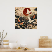 Aangepaste Elegante Japanse Koi & Kraan Kunst Post Poster (Keuken)