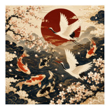 Aangepaste Elegante Japanse Koi & Kraan Kunst Post
