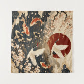 Aangepaste Elegante Japanse Koi & Kraan Kunst Tapi Wandkleed (Voorkant (horizontaal))