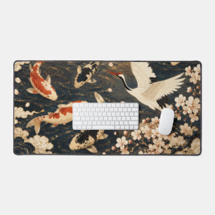 Aangepaste Elegante Japanse Koi & Kraanvogel Kunst Bureaumat