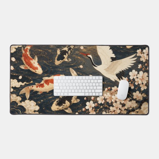 Aangepaste Elegante Japanse Koi & Kraanvogel Kunst Bureaumat (Keyboard & Muis)