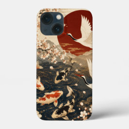 Aangepaste Elegante Japanse Koi & Kraanvogel Kunst Case-Mate iPhone Case