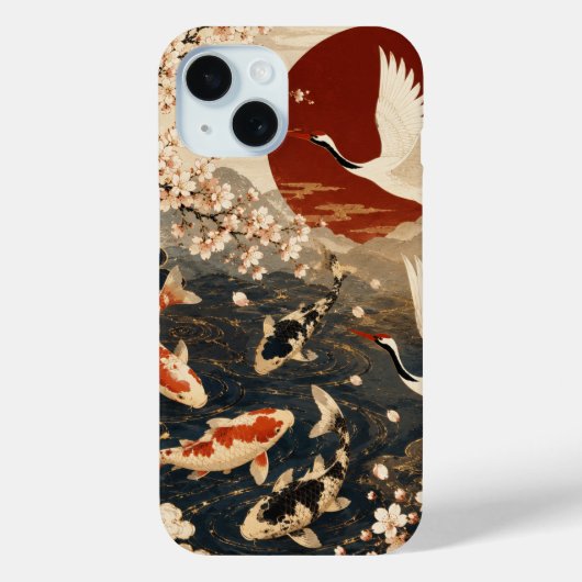 Aangepaste Elegante Japanse Koi & Kraanvogel Kunst Case-Mate iPhone Case (Achterkant)