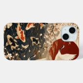 Aangepaste Elegante Japanse Koi & Kraanvogel Kunst Case-Mate iPhone Case (Achterkant (horizontaal))