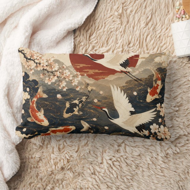 Aangepaste Elegante Japanse Koi & Kraanvogel Kunst Kussen (Deken)