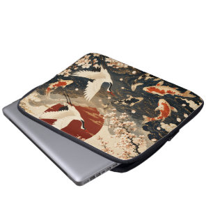 Aangepaste Elegante Japanse Koi & Kraanvogel Kunst Laptop Sleeve