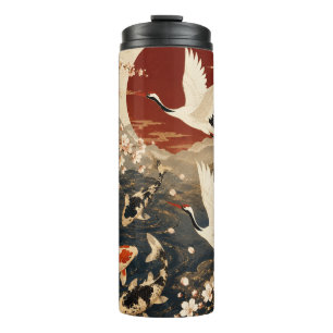 Aangepaste Elegante Japanse Koi & Kraanvogel Kunst Thermosbeker