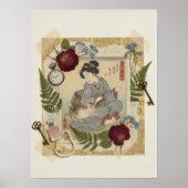 Aangepaste Elegante Japanse Vrouw & Kat Print (Voorkant)