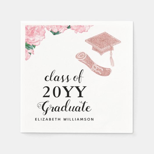 Aangepaste Elegante Klasse 2025 Bloemen Afstuderen Servet (Voorkant)