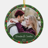 Aangepaste Elegante Klassieke Koppel Foto 1e Kerst Keramisch Ornament (Voorkant)