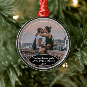 Aangepaste Elegante Klassieke Koppel Foto 1e Kerst Metalen Ornament