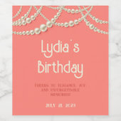 Aangepaste Elegante Koraal & Parel Verjaardag Wijn Etiket (Enkel label)