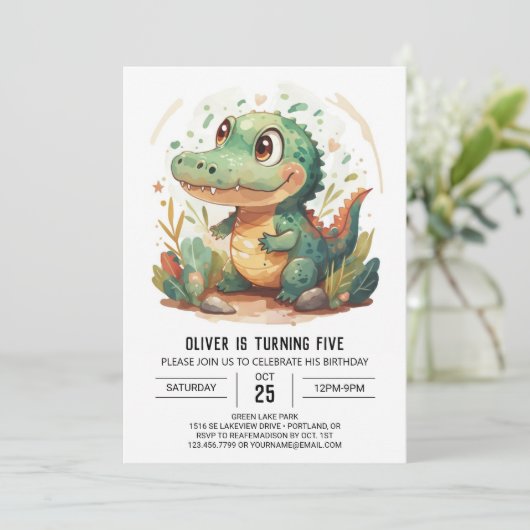 Aangepaste Elegante Krokodil Verjaardag Kaart (Staand voorkant)