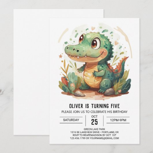 Aangepaste Elegante Krokodil Verjaardag Kaart (Voorkant / Achterkant)