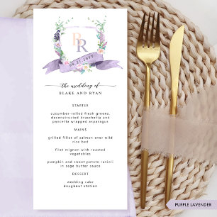 Aangepaste Elegante Lavendel Monogram Huwelijk Menu