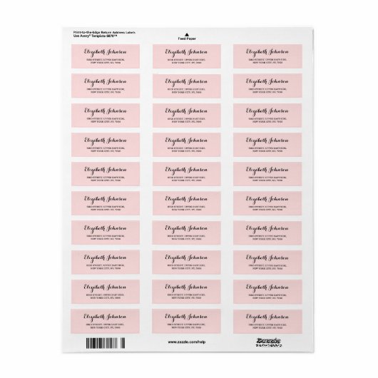Aangepaste Elegante Lichte Pastel Roze Retouradres Etiket (Full Sheet)