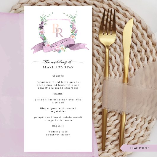 Aangepaste Elegante Lila Pastel Kleur Monogram Huw Menu