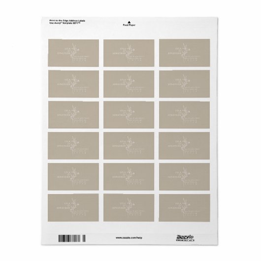 Aangepaste Elegante Minimalistische Taupe Bruiloft Etiket (Full Sheet)