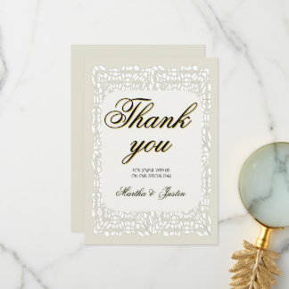 Aangepaste elegante moderne dank u kar witte kant bedankkaart