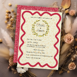 Aangepaste Elegante Moderne Rood & Romige Huwelijk Kaart