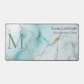Aangepaste Elegante Monogram Aqua Marmer Bureaumat (Voorkant)