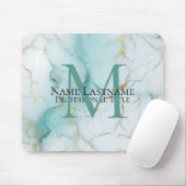 Aangepaste Elegante Monogram Aqua Marmer Muismat (Met muis)