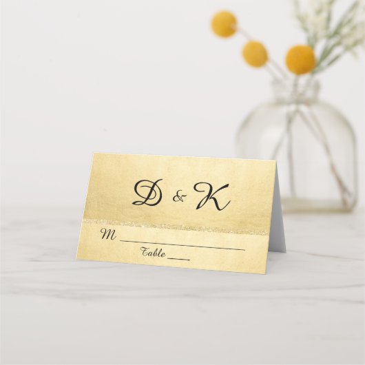Aangepaste Elegante Monogram Gouden Glitter Huweli Plaatskaartje (Voorkant)