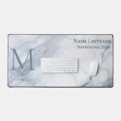 Aangepaste Elegante Monogram Lichtblauwe Marmer Bureaumat (Keyboard & Muis)