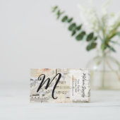 Aangepaste Elegante Monogram Muziek Docent Floral  Visitekaartje (Staand voorkant)