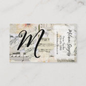 Aangepaste Elegante Monogram Muziek Docent Floral  Visitekaartje (Voorkant)