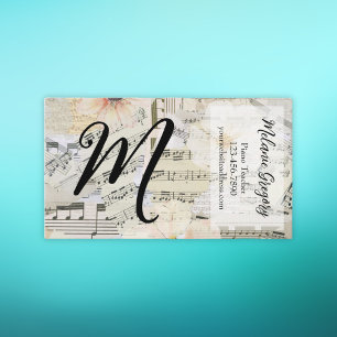 Aangepaste Elegante Monogram Muziek Docent Floral  Visitekaartje