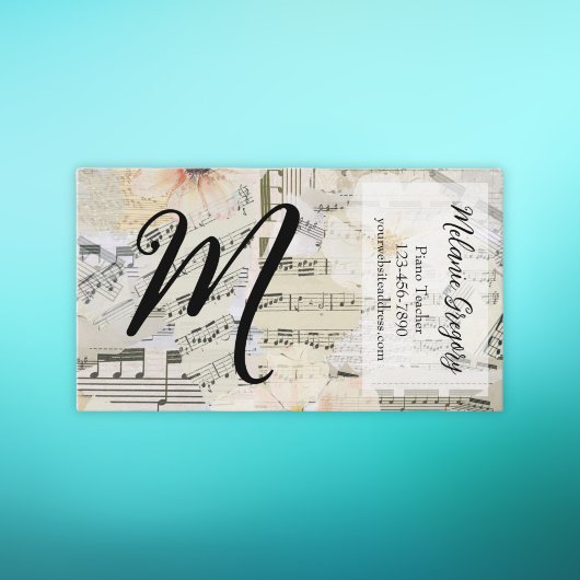 Aangepaste Elegante Monogram Muziek Docent Floral  Visitekaartje
