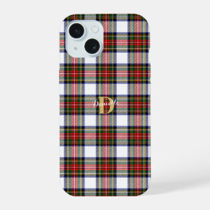 Aangepaste Elegante Monogram Naam Kerst Plaid iPhone 15 Case