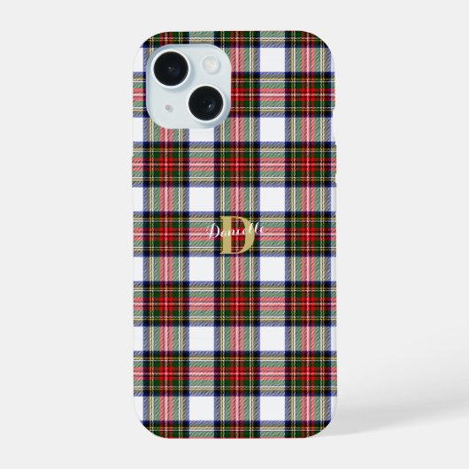 Aangepaste Elegante Monogram Naam Kerst Plaid iPhone 15 Case (Achterkant)
