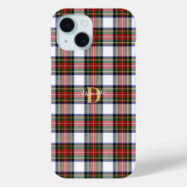 Aangepaste Elegante Monogram Naam Kerstmis Plaid iPhone 15 Case
