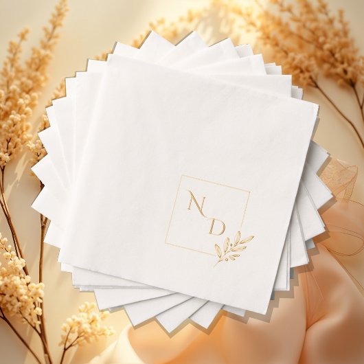 Aangepaste Elegante Monogram Vierkant Bloemen Lijs Folie Servetten
