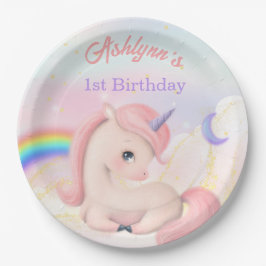 Aangepaste Elegante Mooie Roze Waterverf Eenhoorn  Papieren Bordje