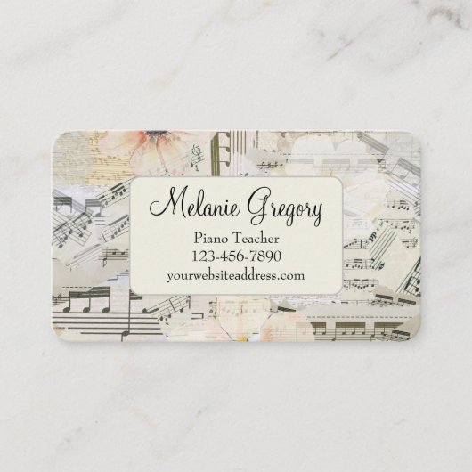 Aangepaste Elegante Muziek Piano Leraar Floral Visitekaartje (Voorkant)
