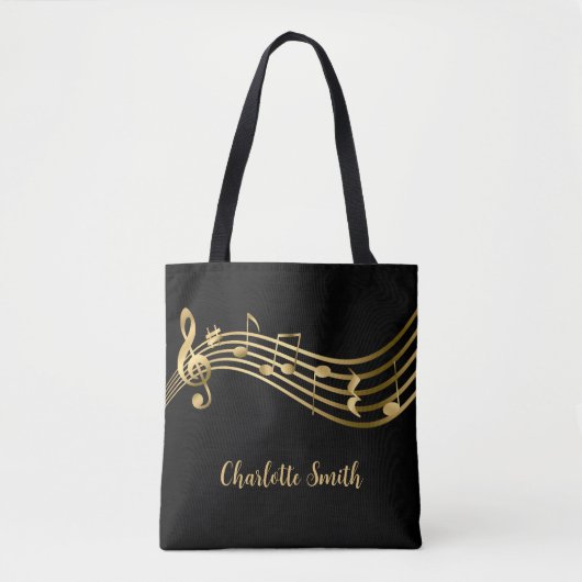 Aangepaste Elegante Muzieknoten Gold & Black Tote Bag (Voorkant)