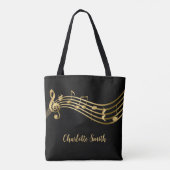 Aangepaste Elegante Muzieknoten Gold & Black Tote Bag (Achterkant)