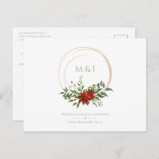 Aangepaste Elegante Poinsettia Kerstbruiloft Briefkaart (Voorkant / Achterkant)