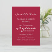 Aangepaste Elegante Robijn 40ste Huwelijksverjaard Save The Date (Staand voorkant)