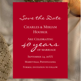 Aangepaste Elegante Robijn 40ste Huwelijksverjaard Save The Date